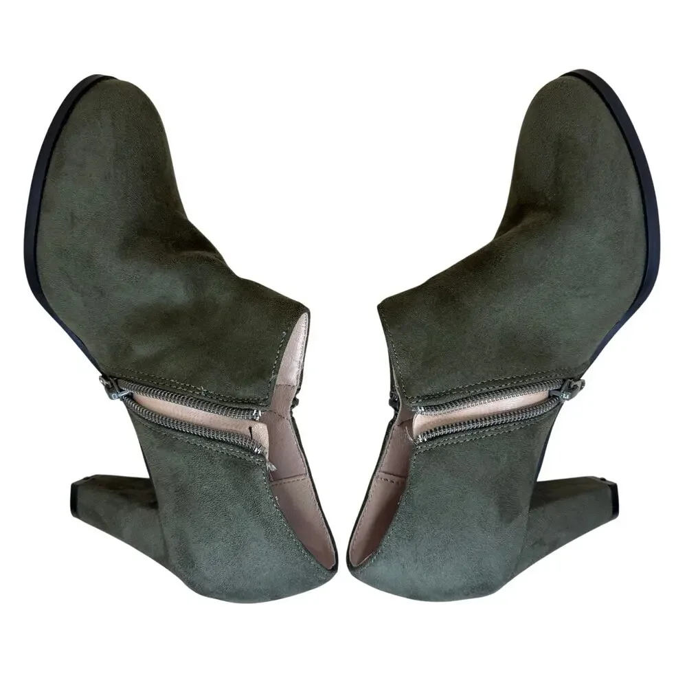 Journee Collection Sanzi Booties Women’s 7 Olive Green Block Heel Boho Chic